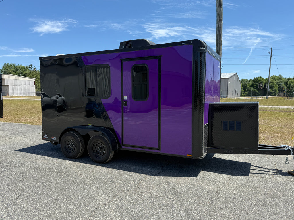 7X14TA Purple Black Grooming Trailer with Bathroom