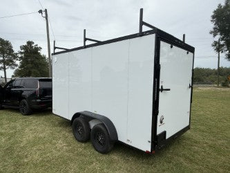 7x14TA White 3-Ladder Rack Work Trailer