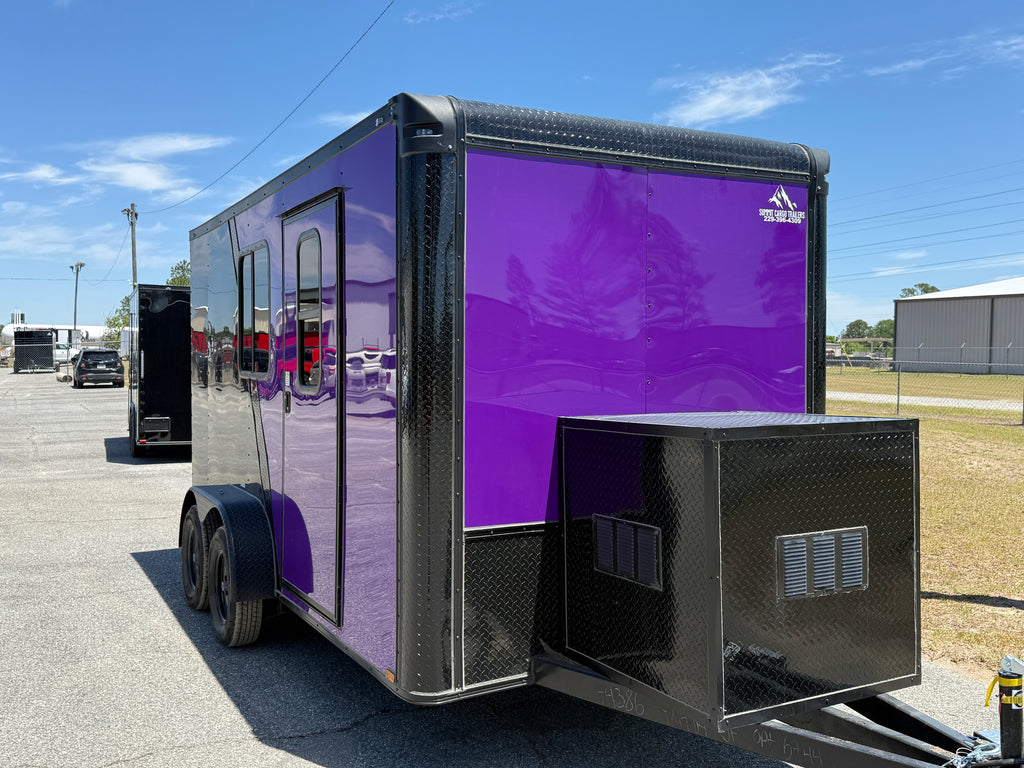 7X14TA Purple Black Grooming Trailer with Bathroom