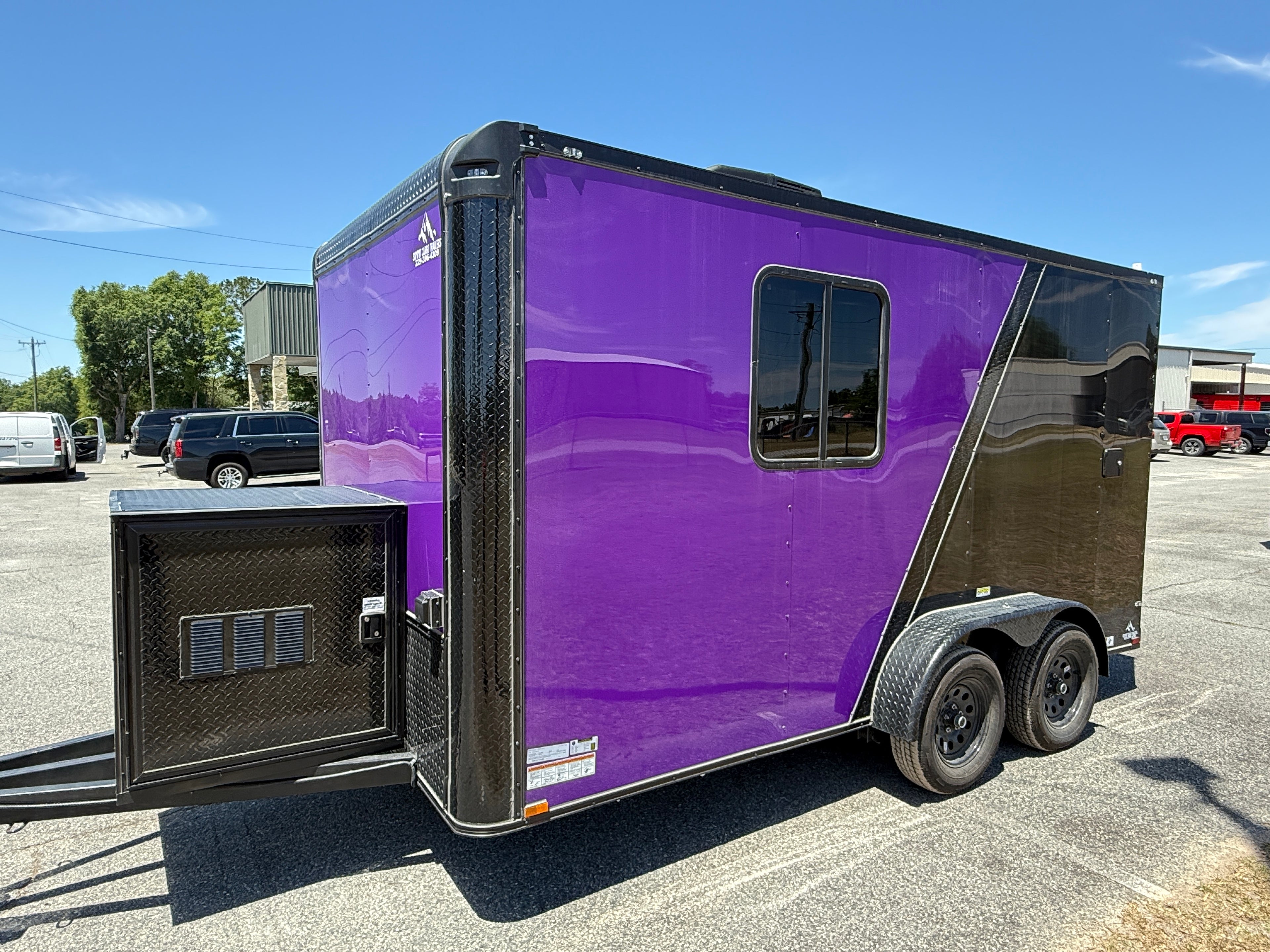 7X14TA Purple Black Grooming Trailer with Bathroom