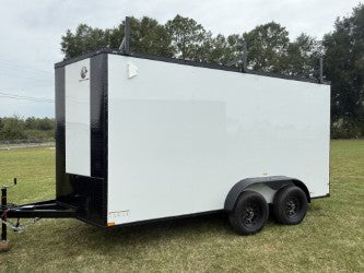7x14TA White 3-Ladder Rack Work Trailer