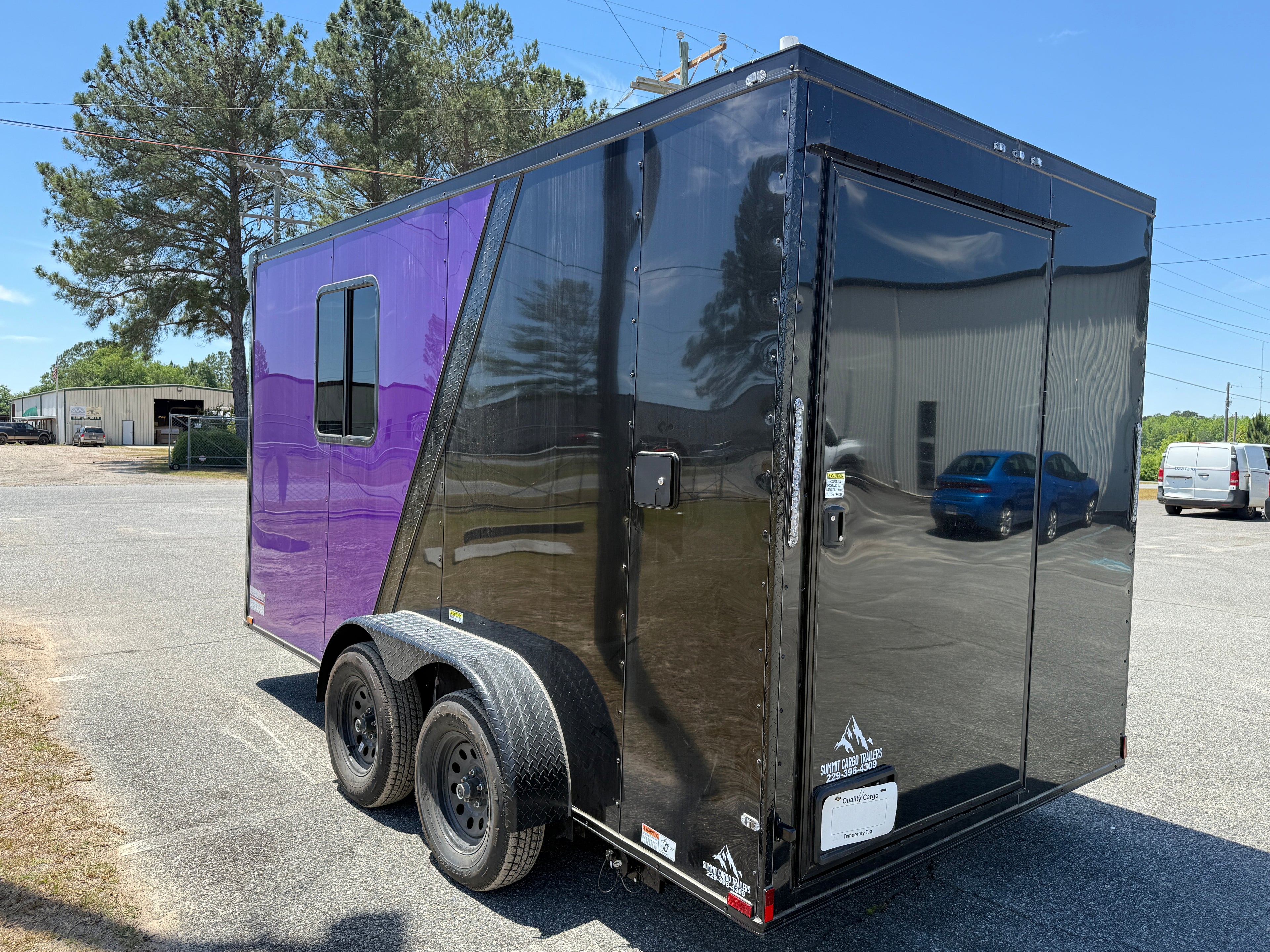 7X14TA Purple Black Grooming Trailer with Bathroom