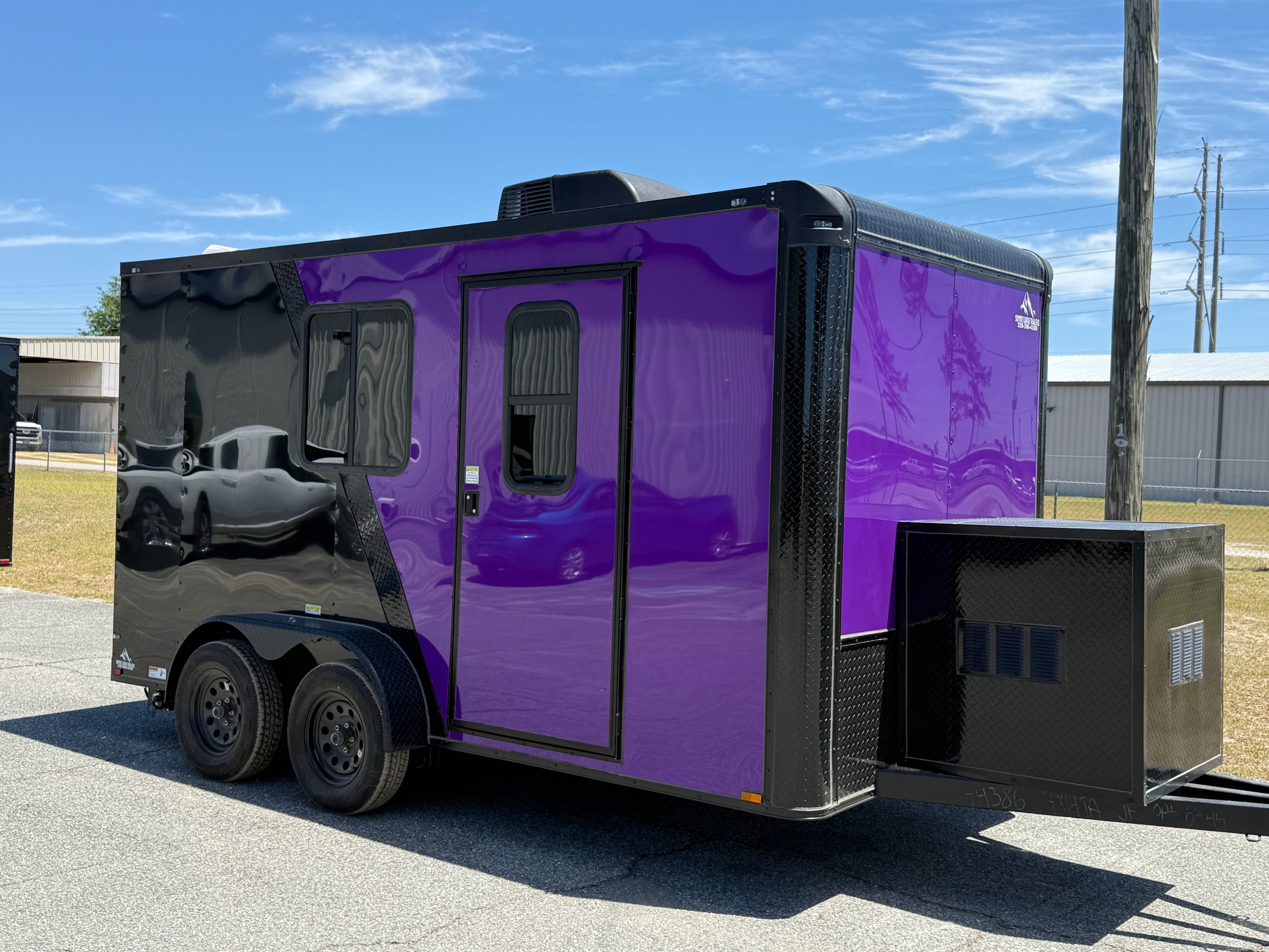 7X14TA Purple Black Grooming Trailer with Bathroom