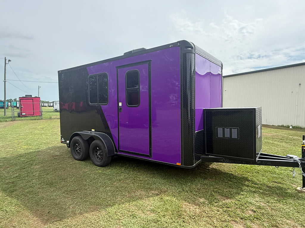 7X14TA Purple Black Grooming Trailer with Bathroom