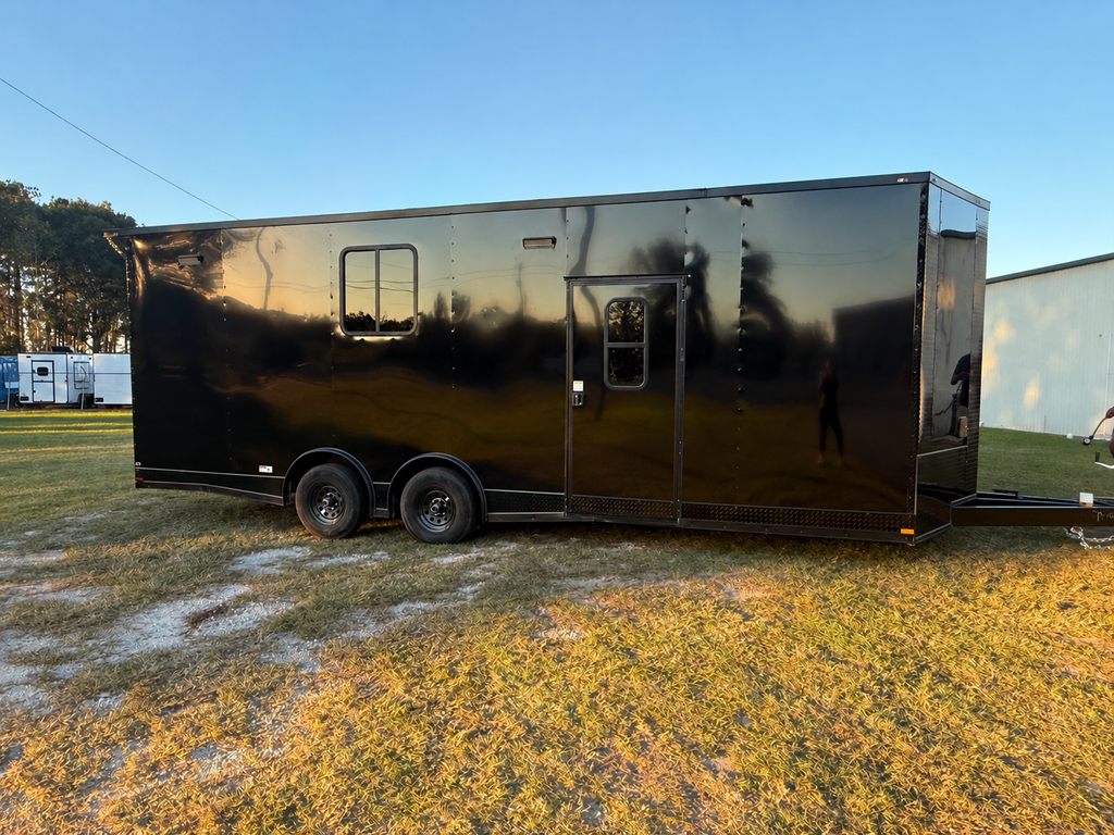 8.5x24TA  Black Race Ready Trailer | Full Bathroom