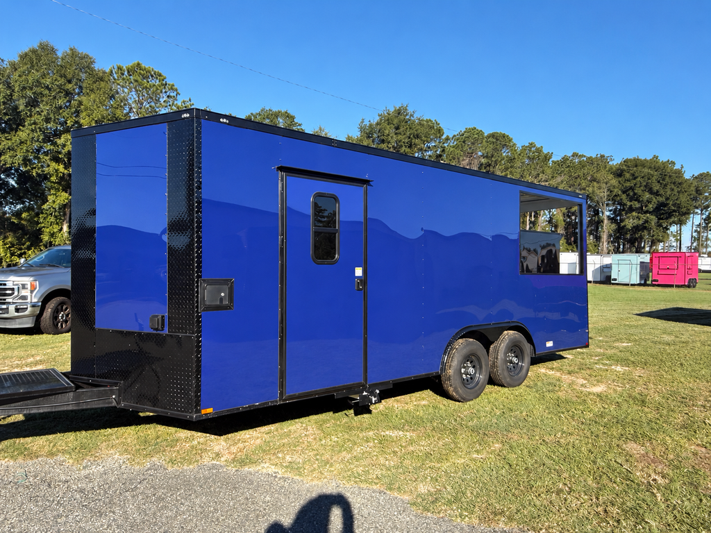 Remolque de concesión con porche de 8.5X20TA en color plateado