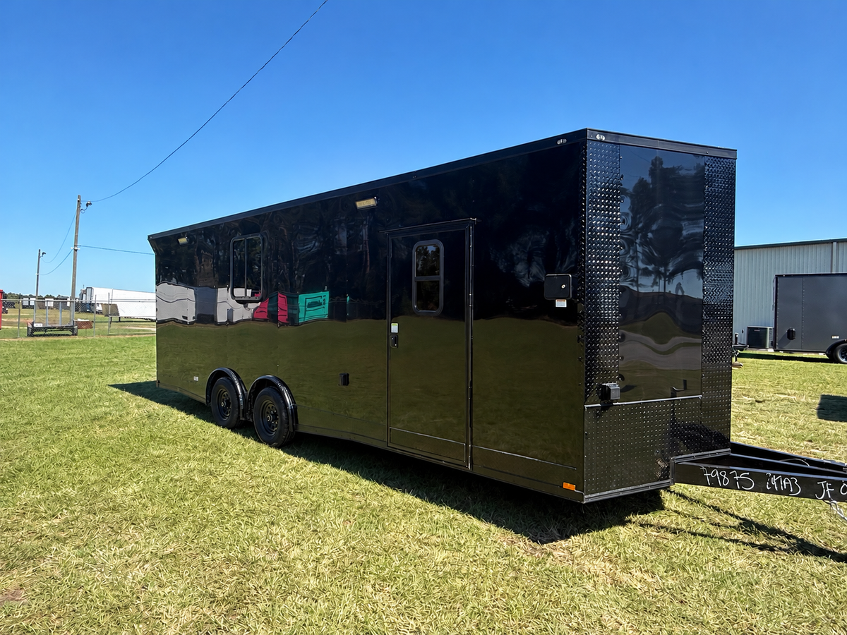 8.5x24TA  Black Race Ready Trailer | Full Bathroom