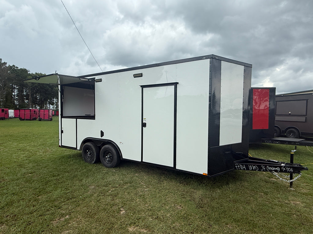 8.5X18TA White Gullwing Porch Trailer