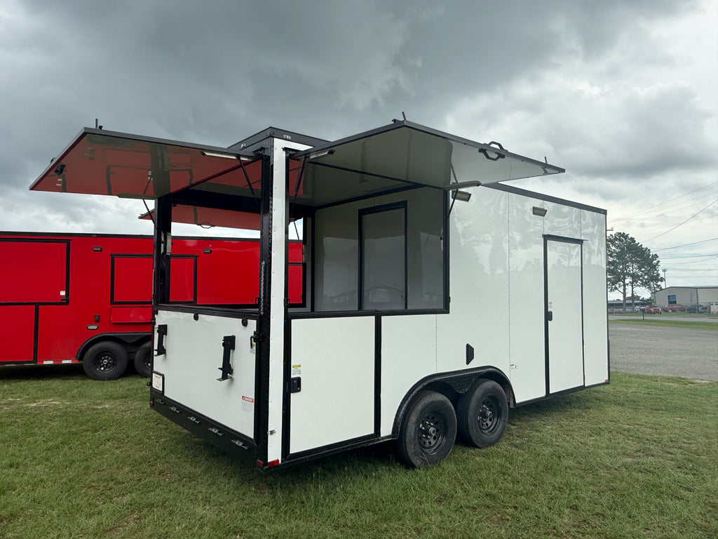 8.5X18TA White Gullwing Porch Trailer