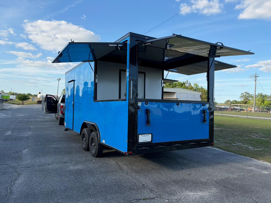 8.5X20TA Blue Concession Gullwing Porch Trailer