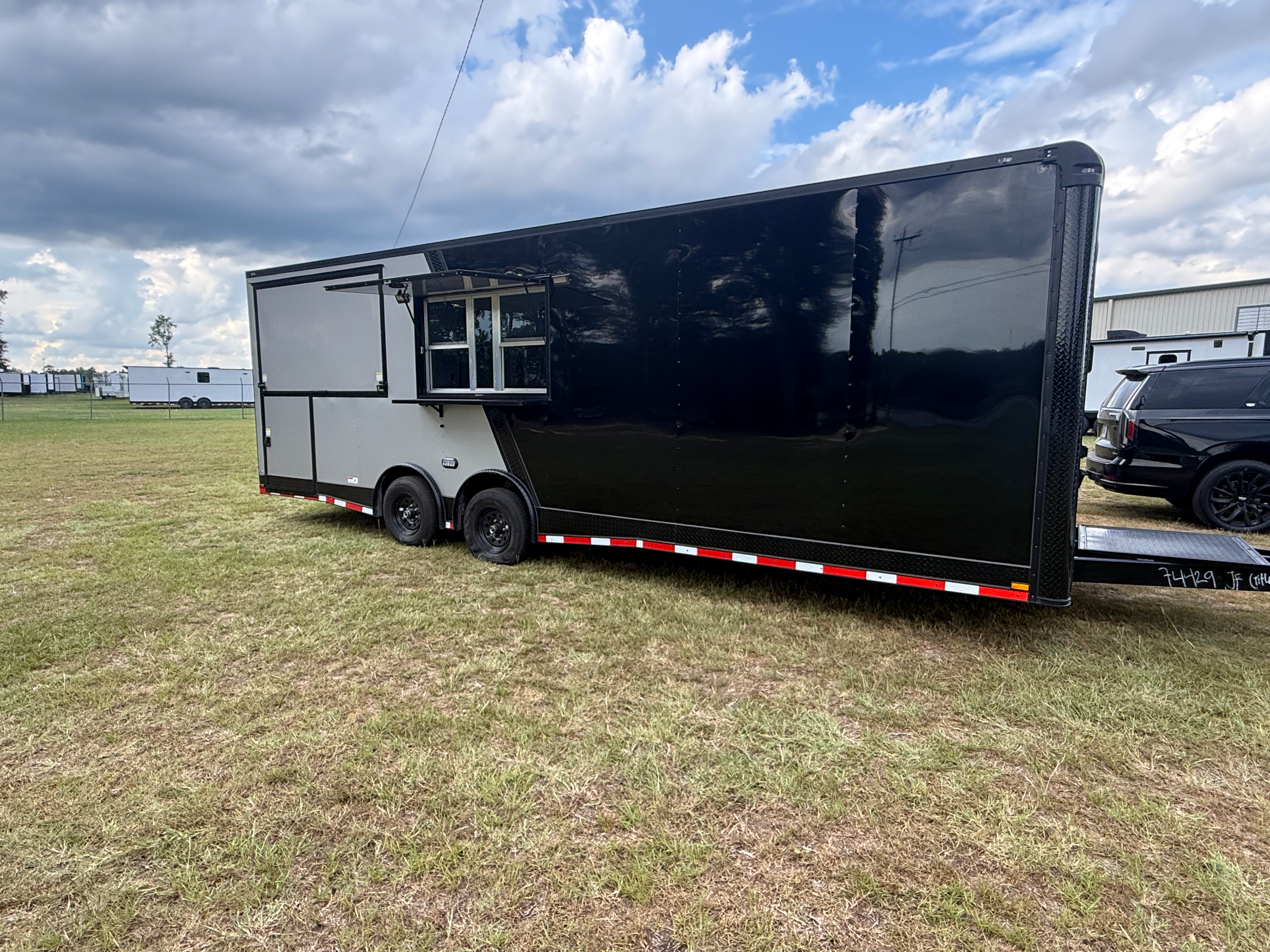 8.5X26TA Black Silver Gullwing Porch Trailer