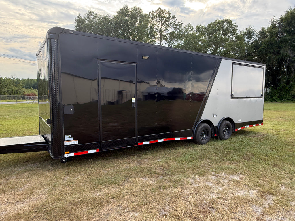 8.5X26TA Black Silver Gullwing Porch Trailer