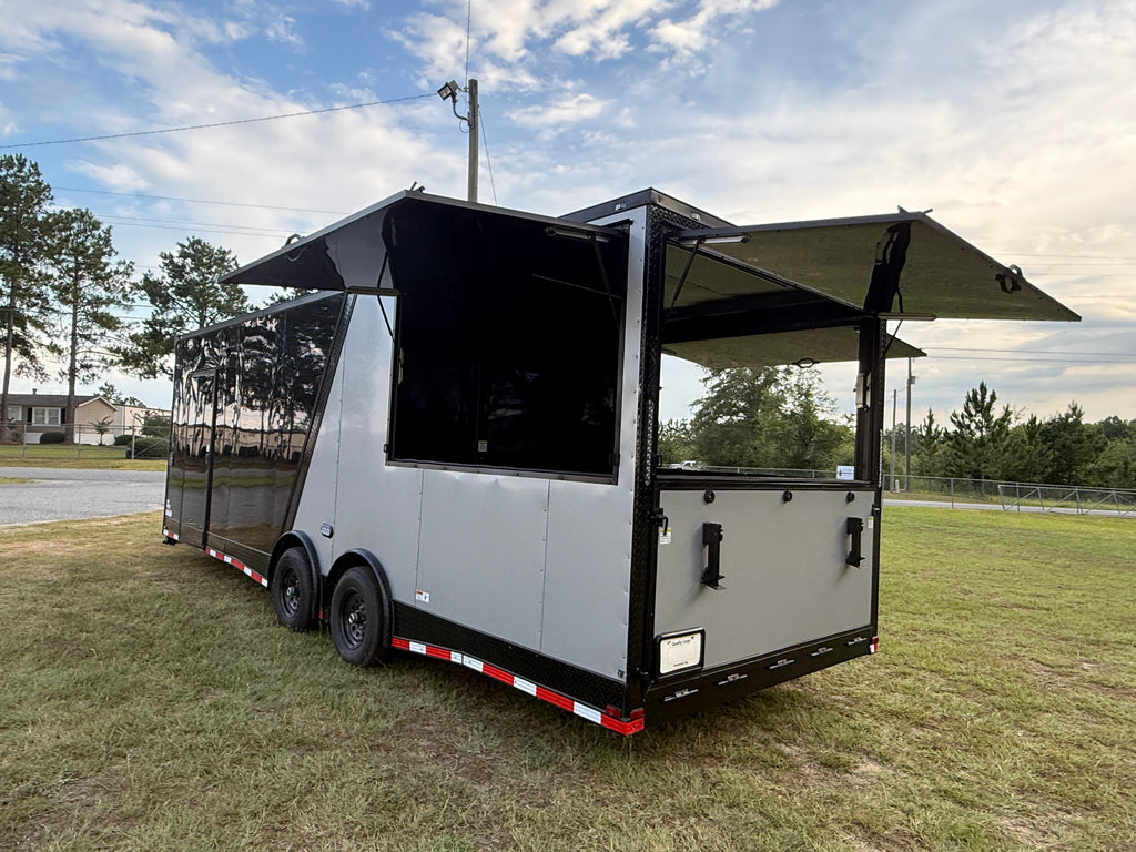8.5X26TA Black Silver Gullwing Porch Trailer