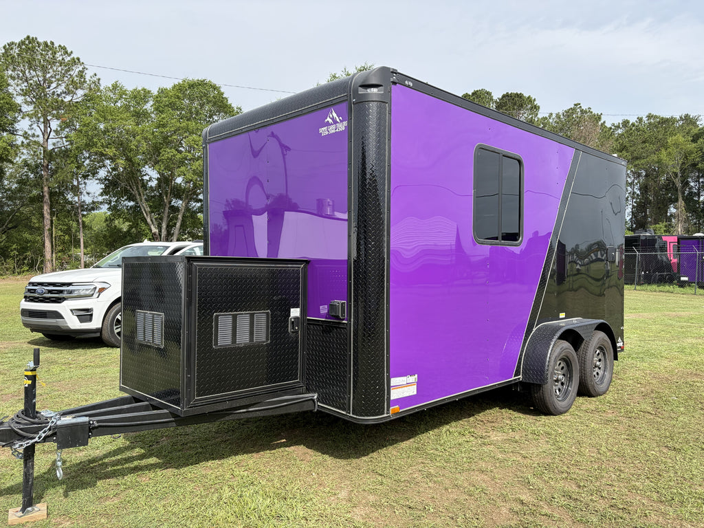 7X14TA Purple Black Grooming Trailer with Bathroom