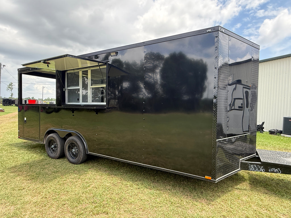 BBQ Trailer for Sale | 8.5x20 Black Porch Concession Trailer