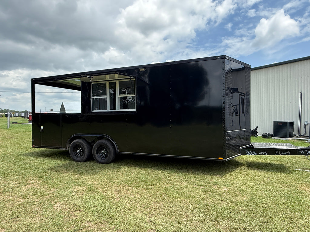 BBQ Trailer for Sale | 8.5x20 Black Porch Concession Trailer
