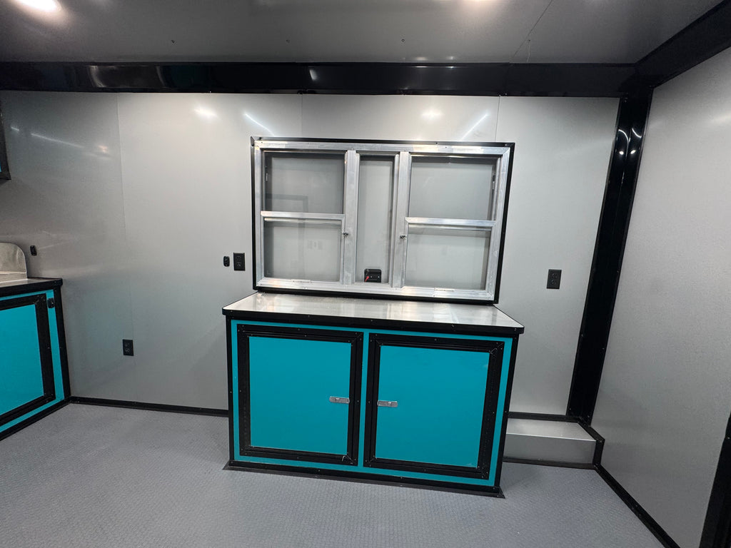 8.5X22TA3 Water Blue Concession Gullwing Porch Trailer