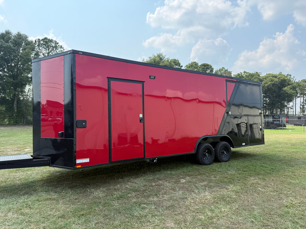 8.5X24TA Red Black Gullwing Porch Trailer