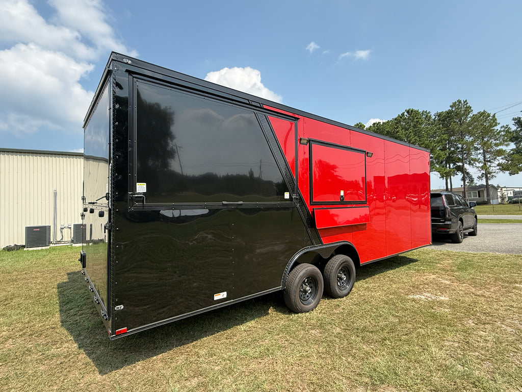 8.5X24TA Red Black Gullwing Porch Trailer