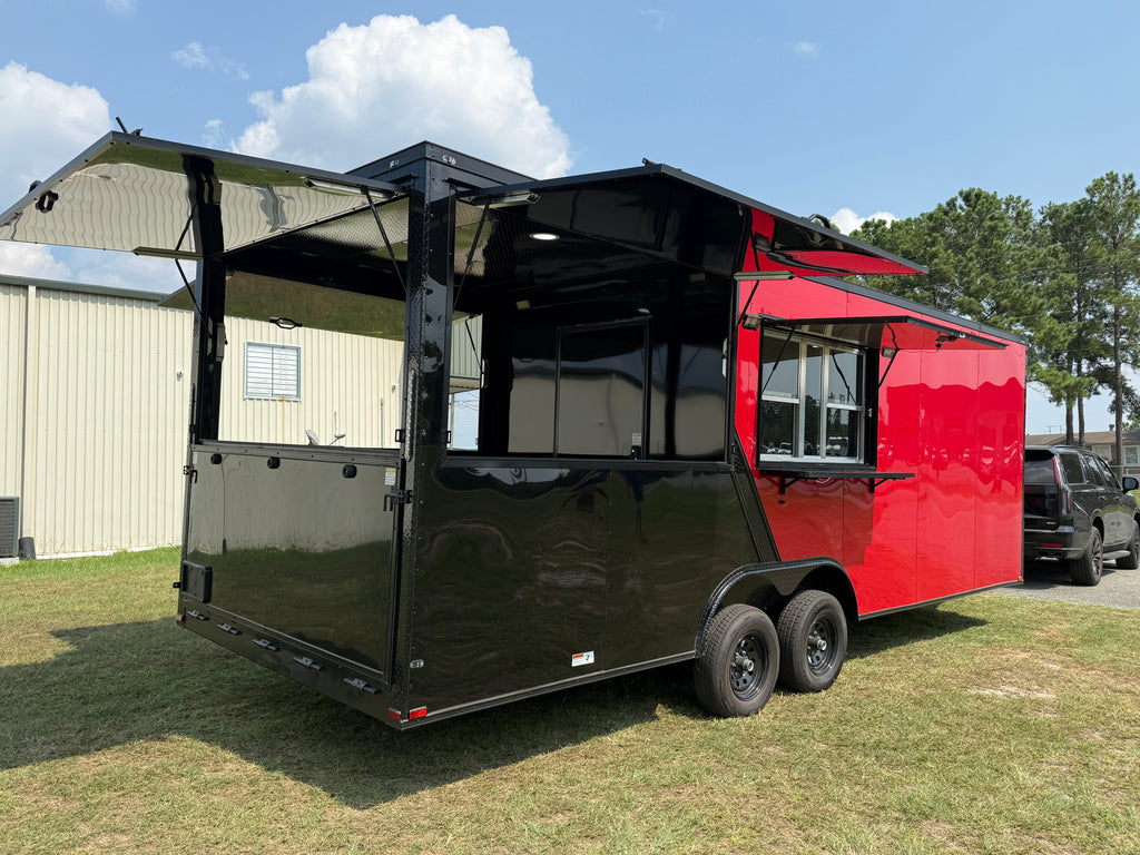 8.5X24TA Red Black Gullwing Porch Trailer