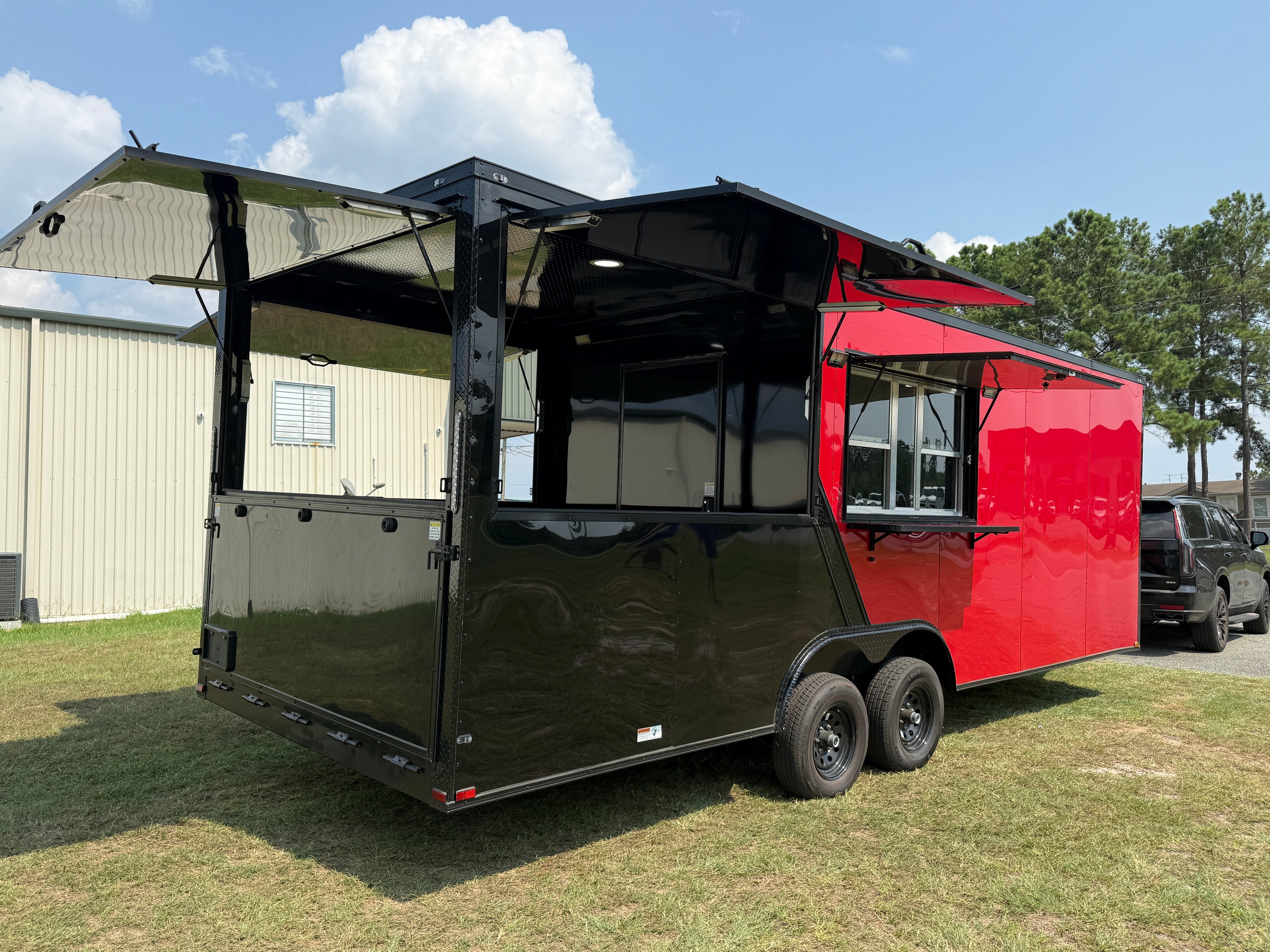 8.5X24TA Red Black Gullwing Porch Trailer