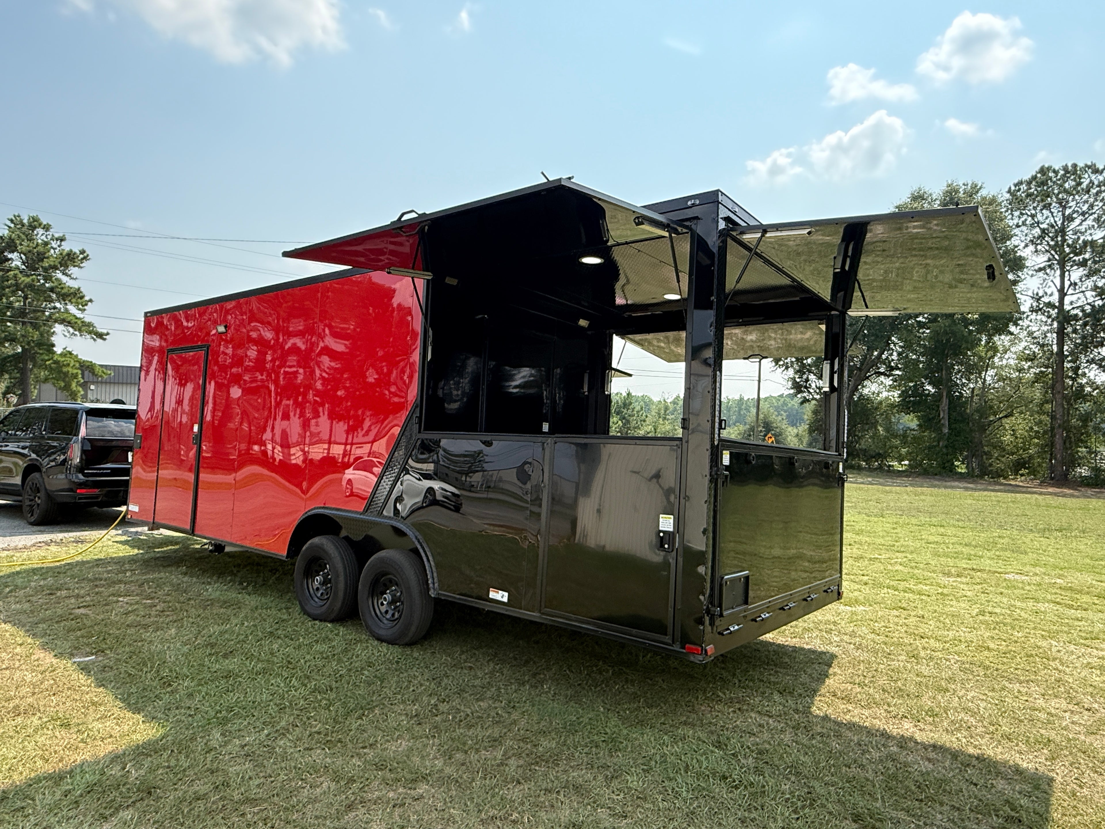 8.5X24TA Red Black Gullwing Porch Trailer