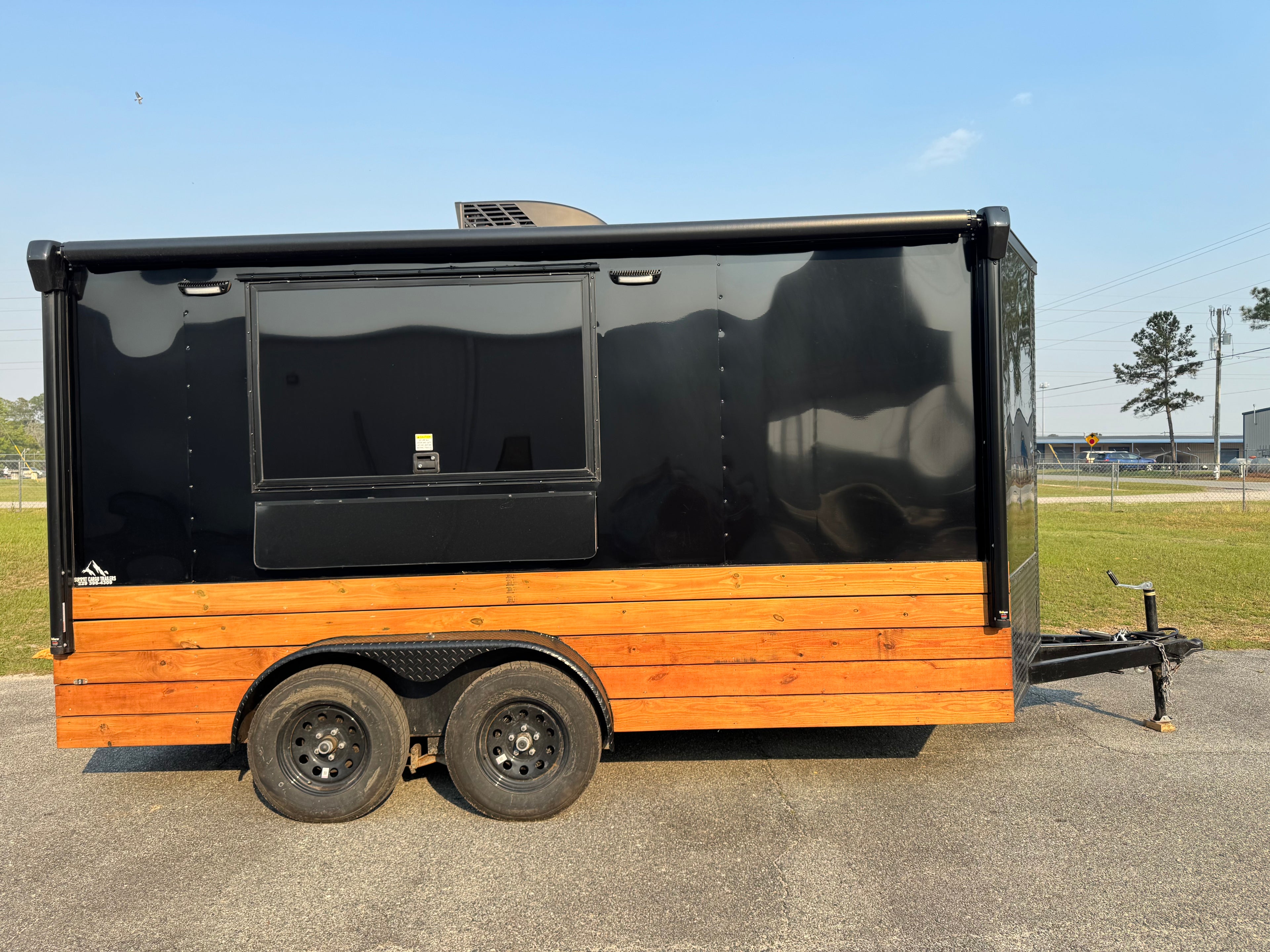 7X14TA Black & Wood Siding Concession Trailer