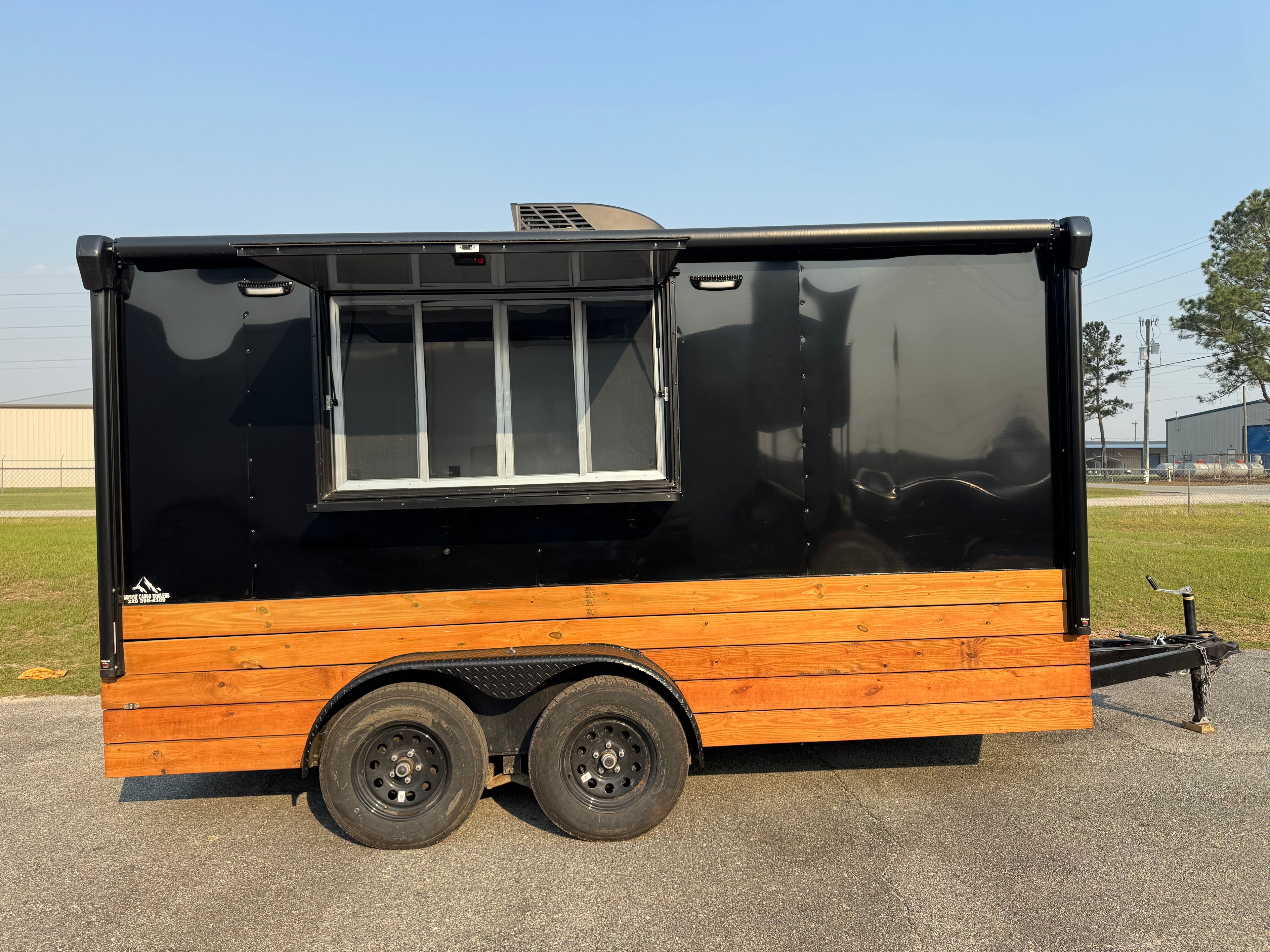 7X14TA Black & Wood Siding Concession Trailer
