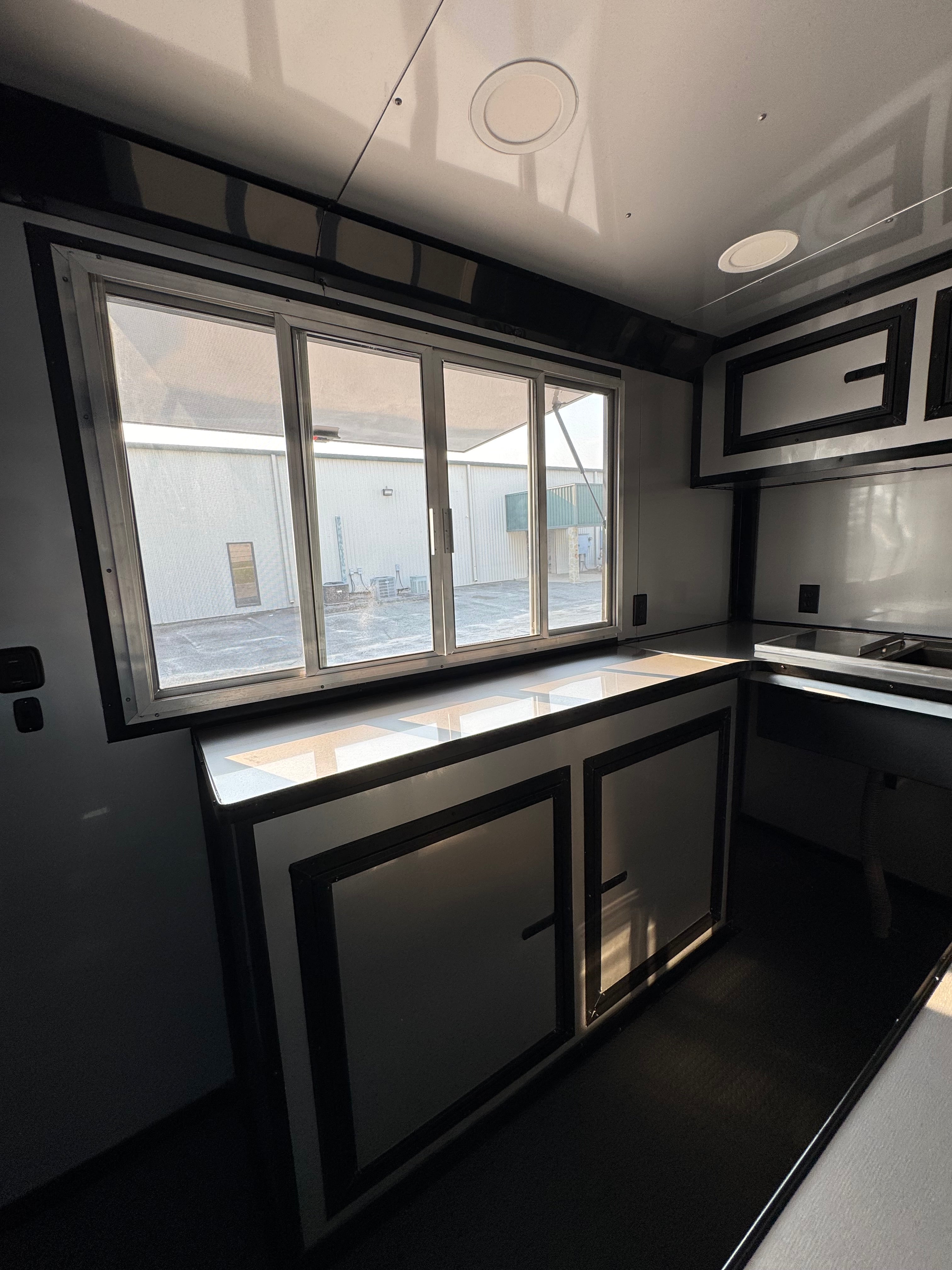 7X14TA Black & Wood Siding Concession Trailer