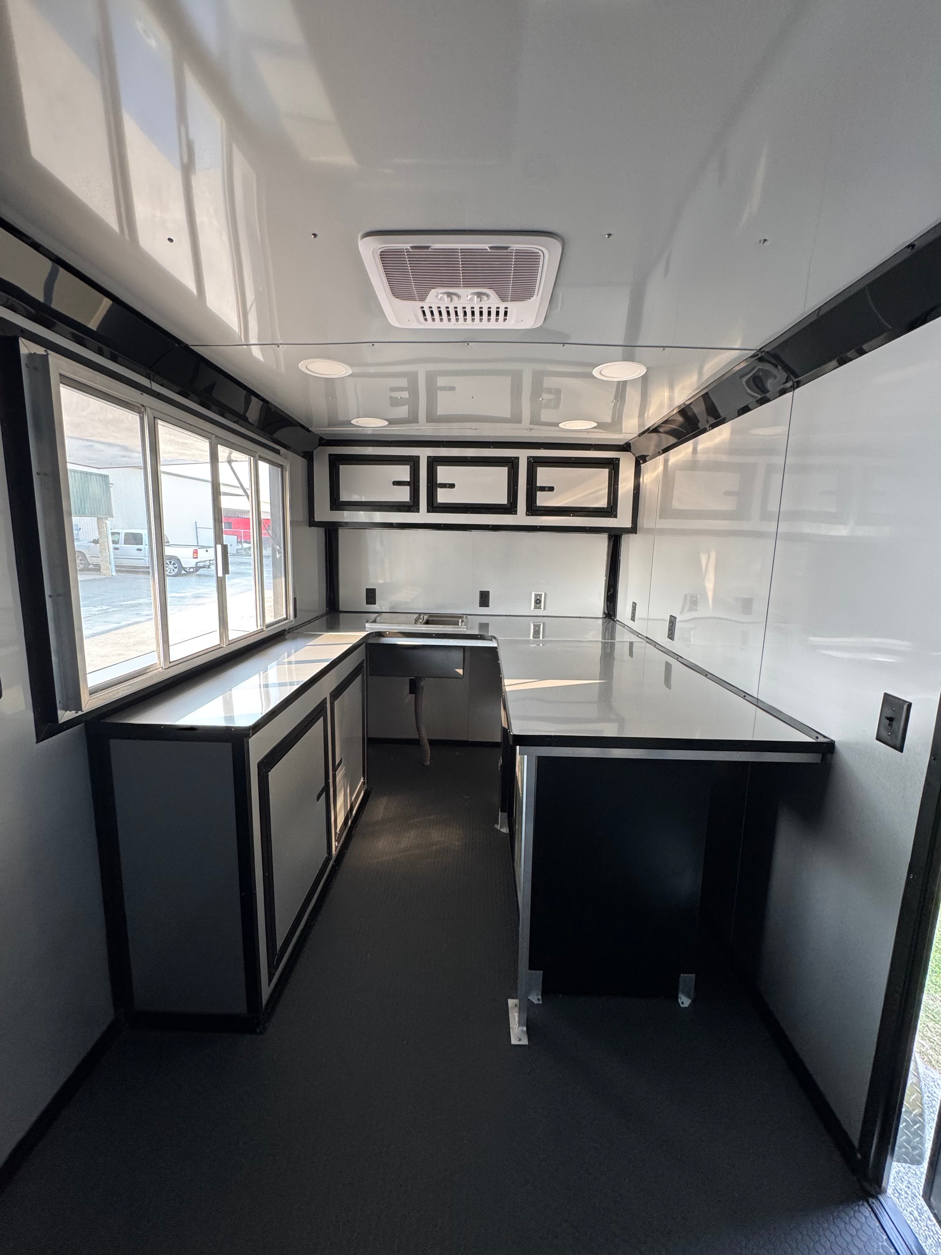 7X14TA Black & Wood Siding Concession Trailer