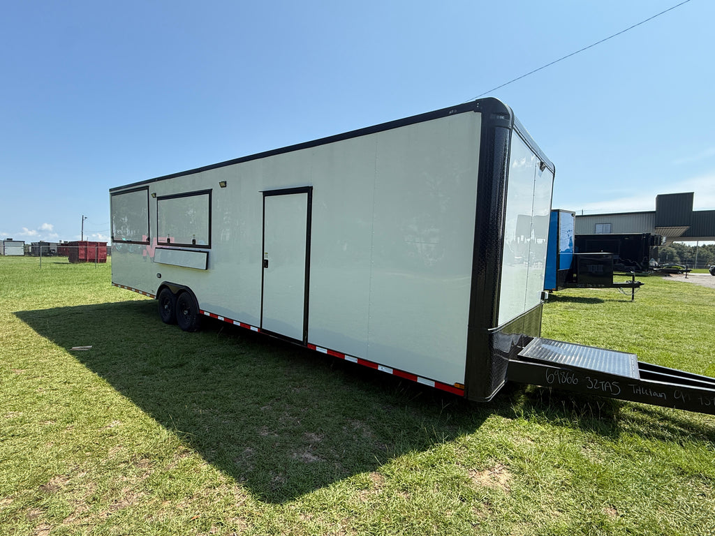 8.5X32TA White Concession Gullwing Porch Trailer | Half Bathroom