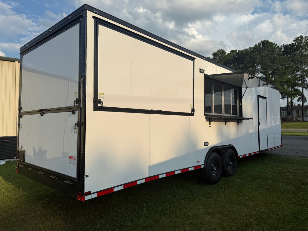 8.5X32TA White Concession Gullwing Porch Trailer | Half Bathroom