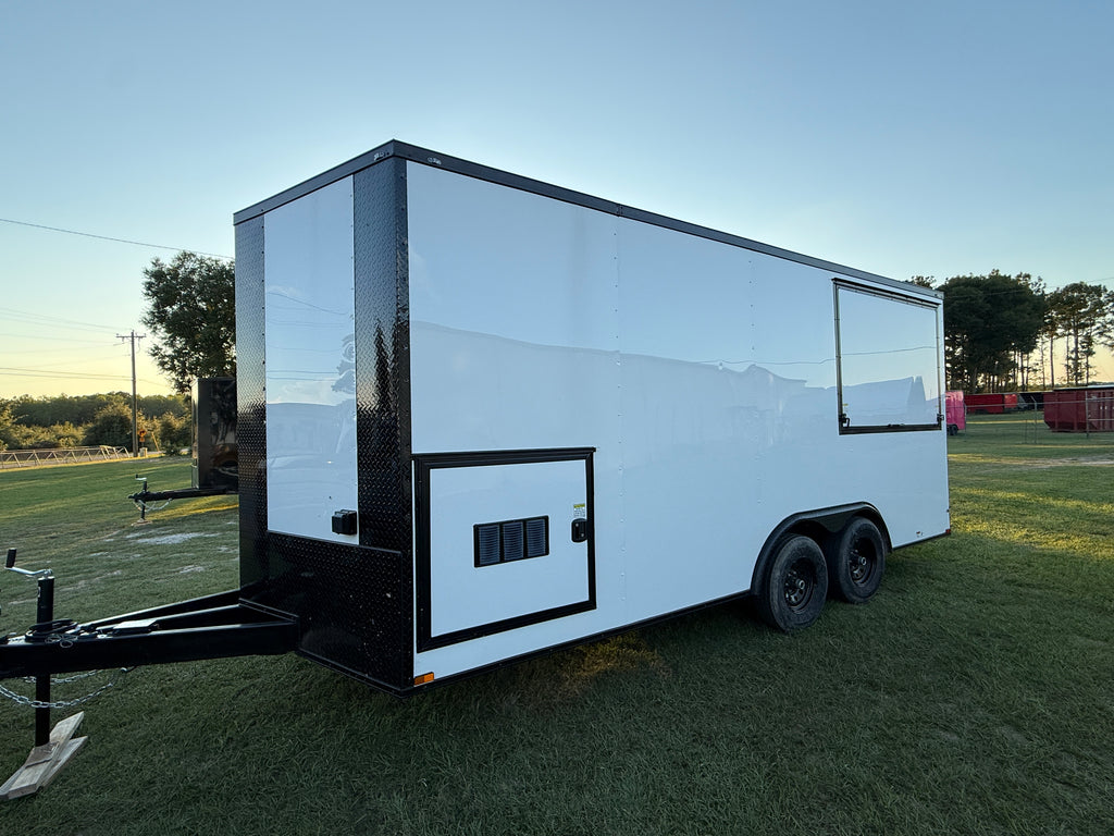 8.5X18 White Gullwing Porch Trailer
