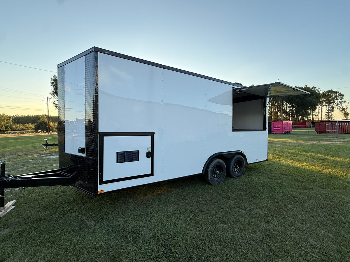 8.5X18 White Gullwing Porch Trailer