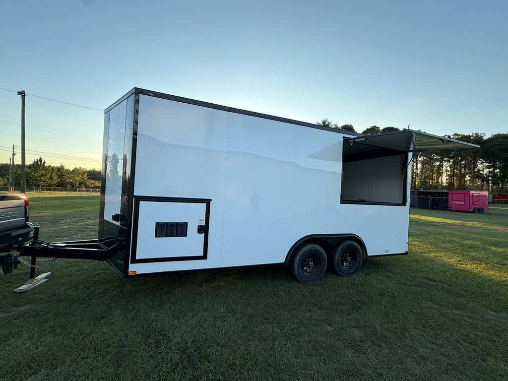 8.5X18 White Gullwing Porch Trailer