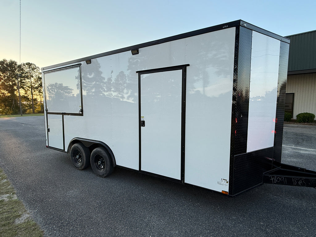 8.5X18 White Gullwing Porch Trailer