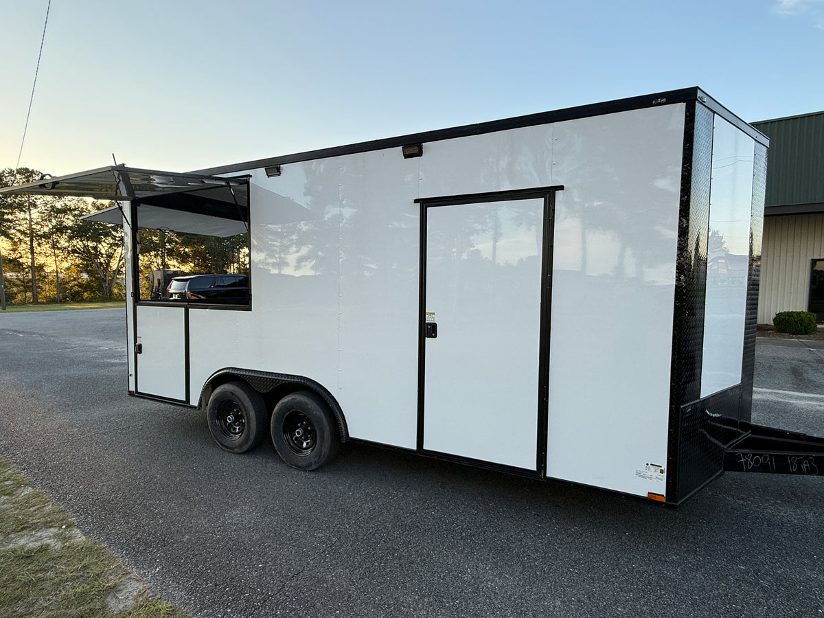 8.5X18 White Gullwing Porch Trailer