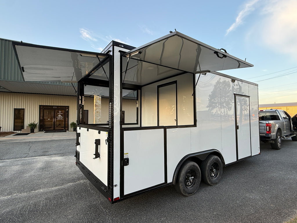 8.5X18 White Gullwing Porch Trailer