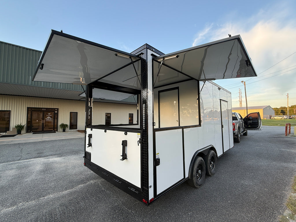 8.5X18 White Gullwing Porch Trailer