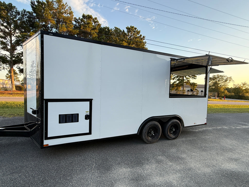 8.5X18 White Gullwing Porch Trailer