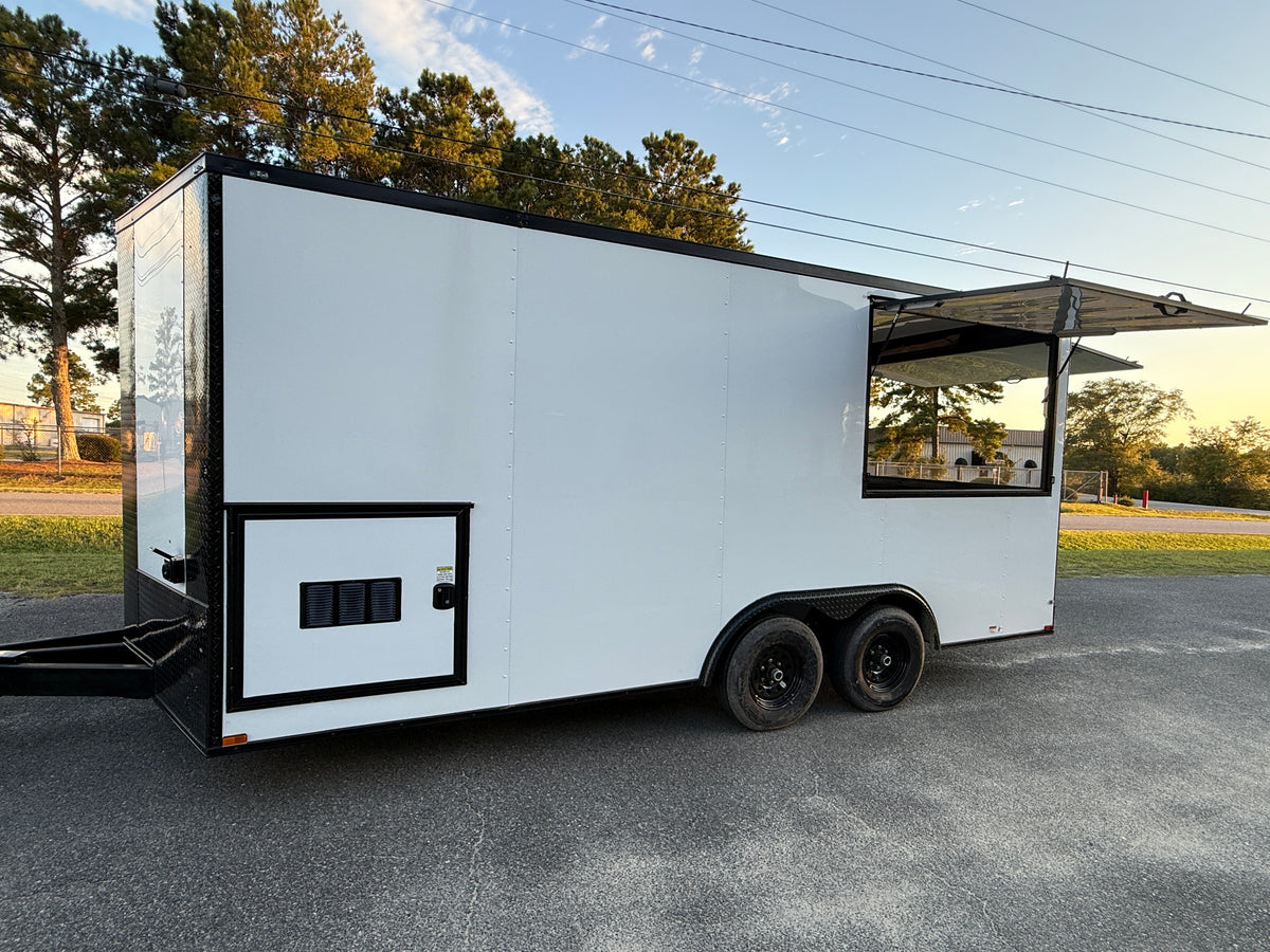 8.5X18 White Gullwing Porch Trailer