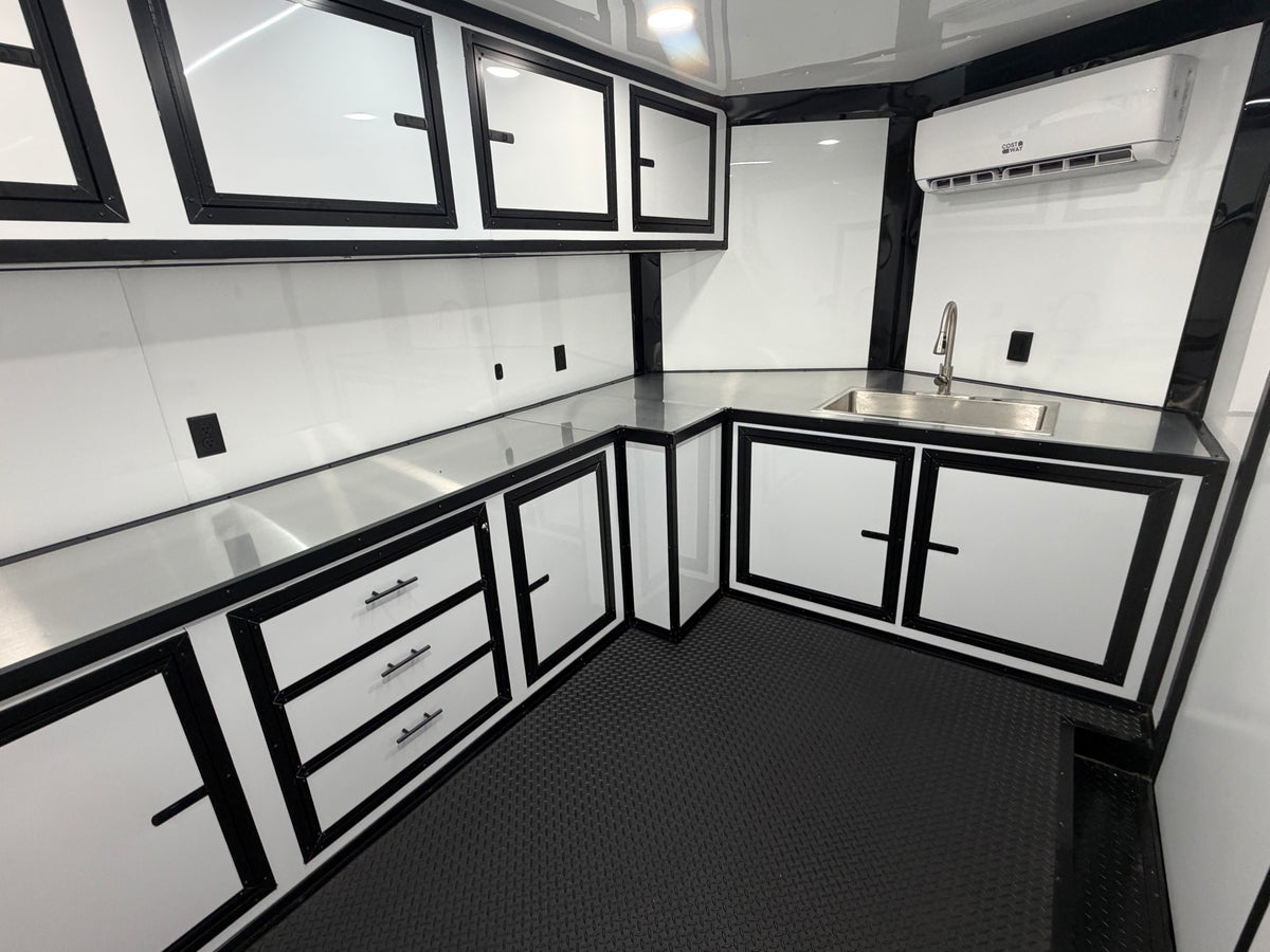 8.5X18 White Gullwing Porch Trailer