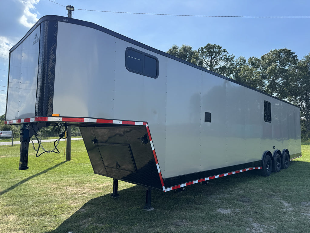 8.5X42TA Silver Race Ready Gooseneck Trailer | Living Quarters