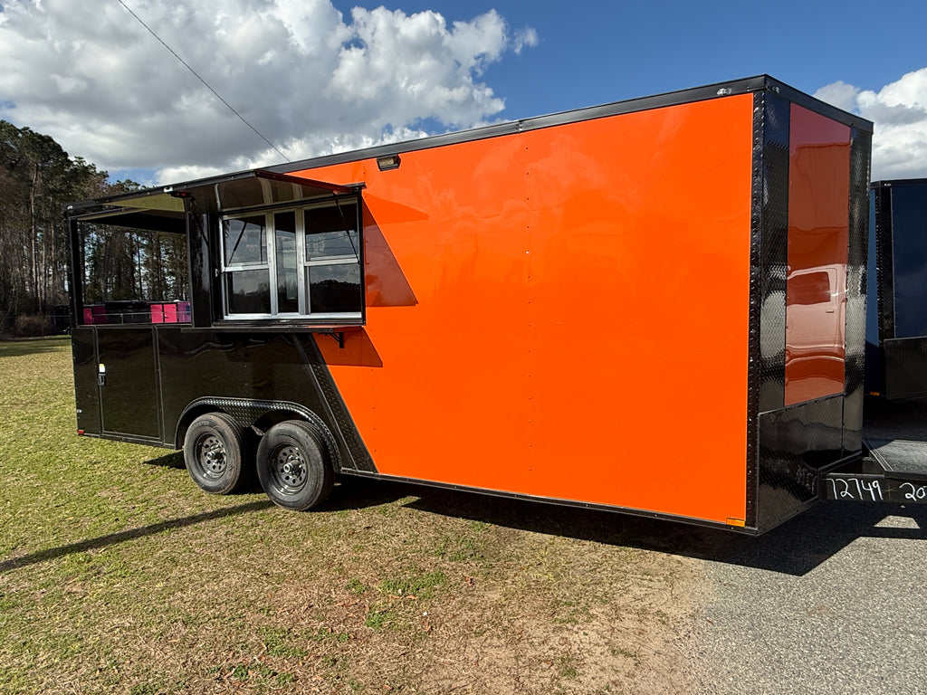 8.5X20TA Orange & Black Concession Porch Trailer