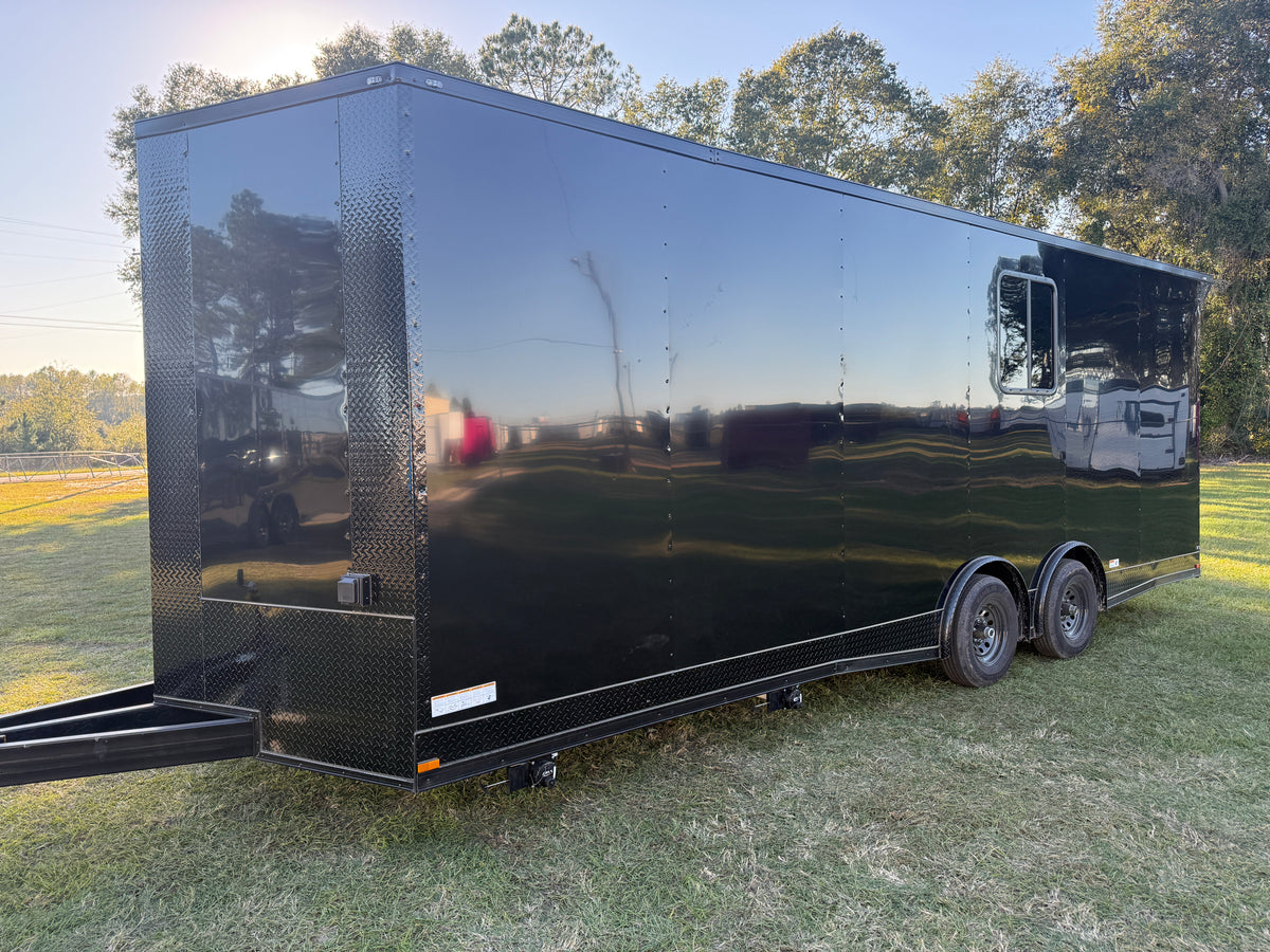 8.5x24TA  Black Race Ready Trailer | Full Bathroom