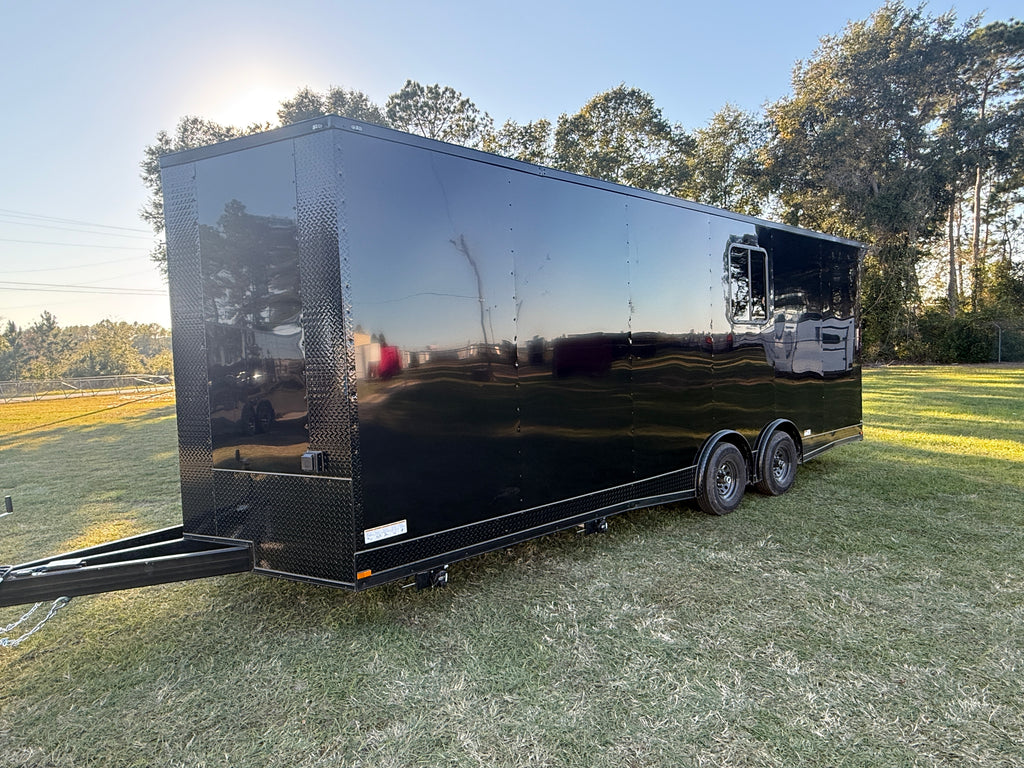 8.5x24TA  Black Race Ready Trailer | Full Bathroom