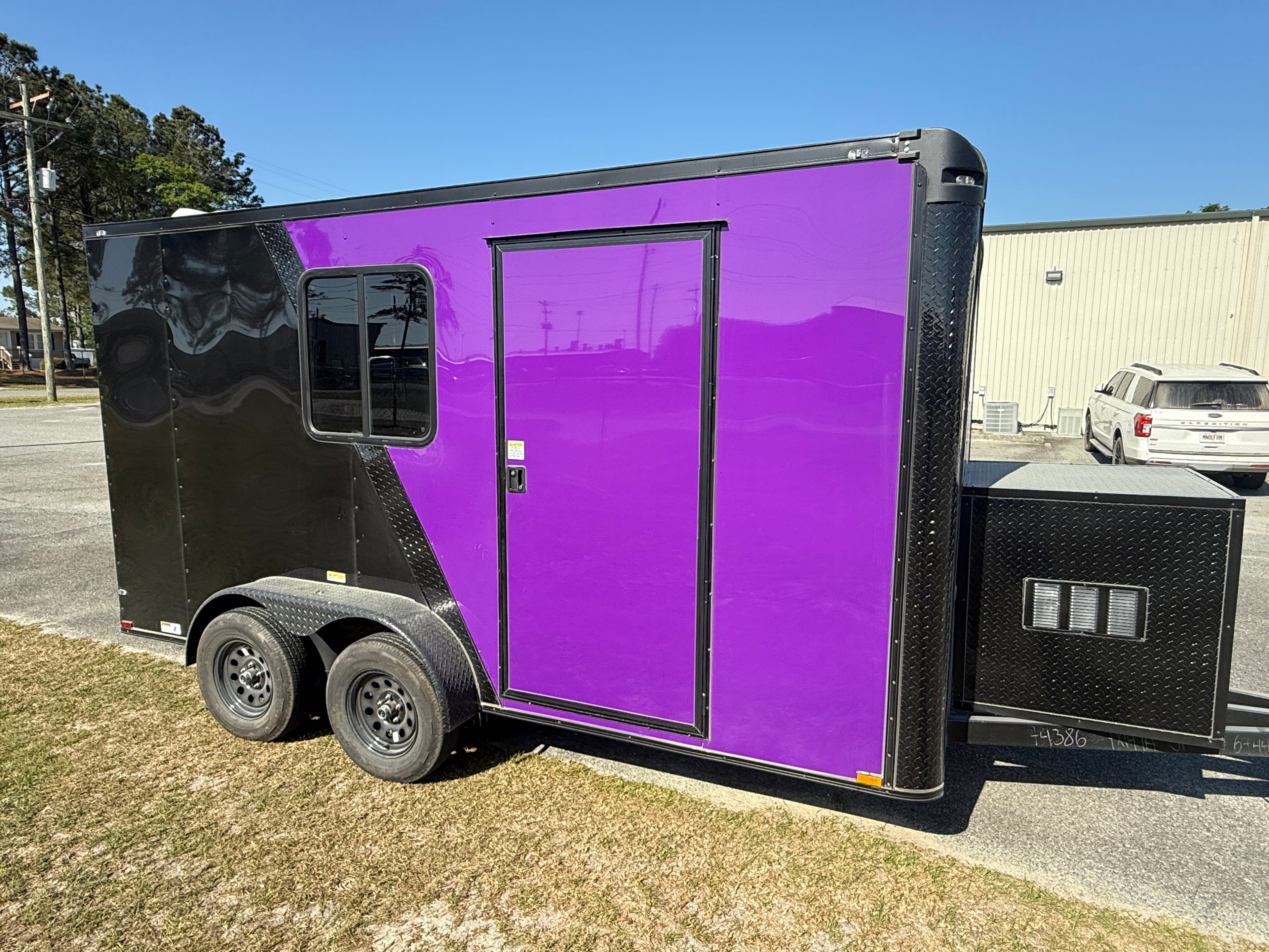 7X14TA Purple Black Grooming Trailer with Bathroom