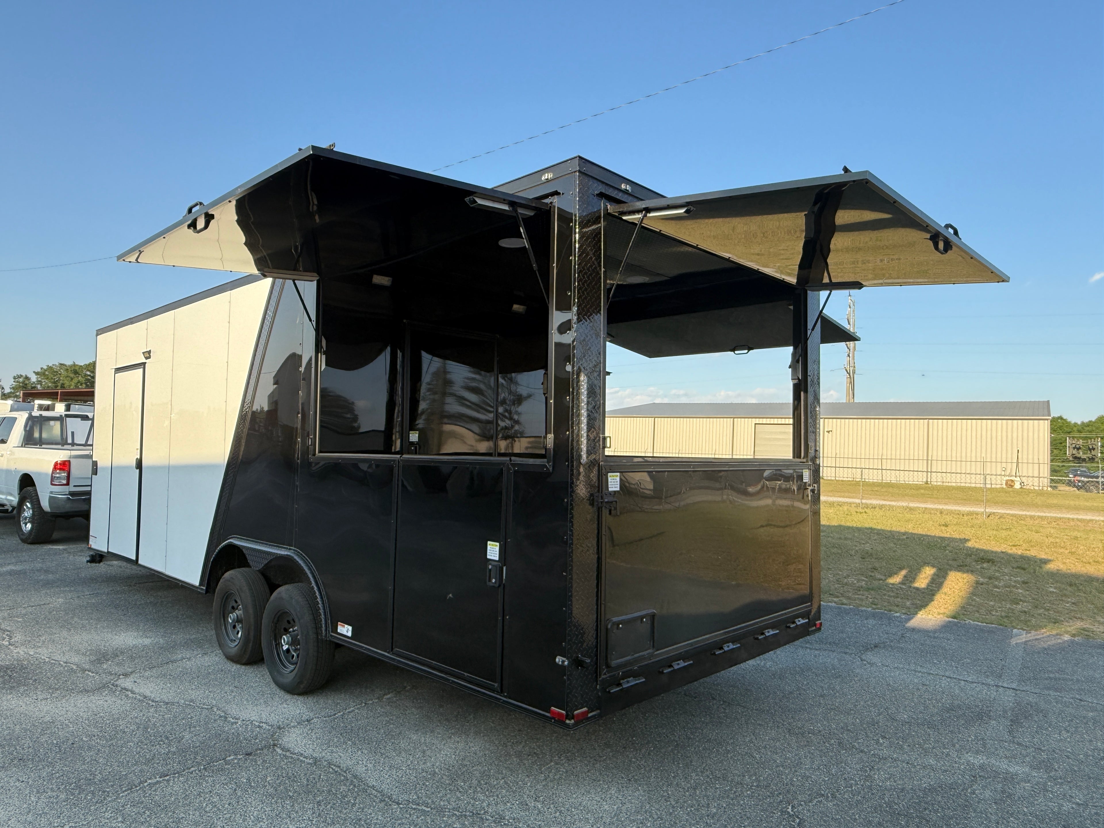8.5X24TA Black White Concession Gullwing Porch Trailer