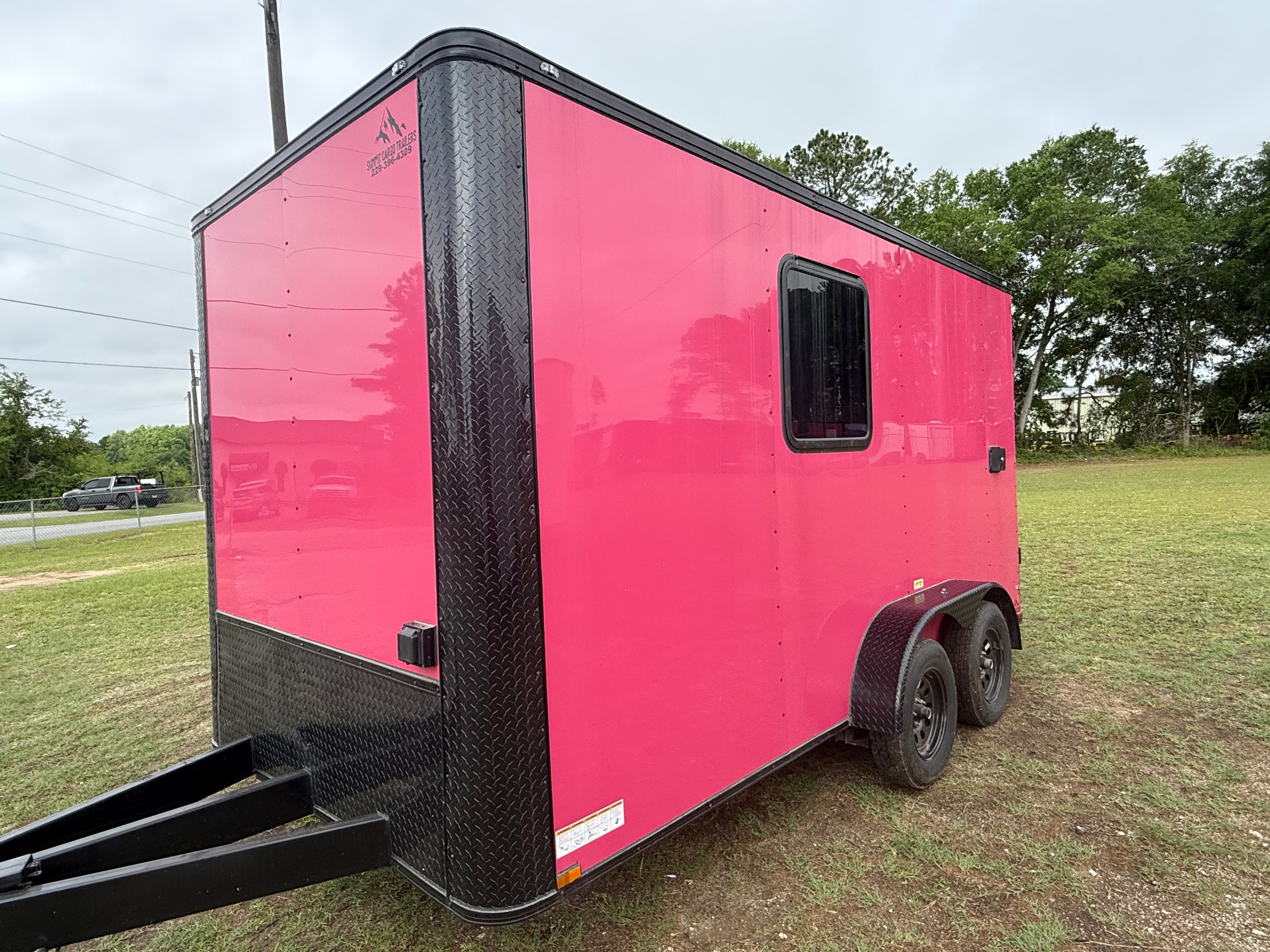 7X14TA Pink Pet Grooming Trailer