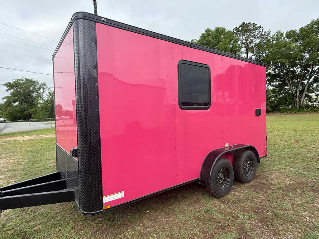 7X14TA Pink Pet Grooming Trailer